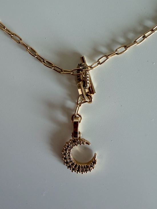 Source Unknown Jewelry - Moon Charm w/ Gemstones Gold Necklace